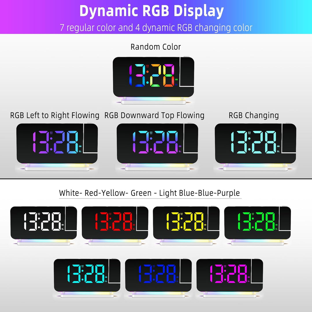 Lancoon Digitaler Wecker mit 180° Projektion Funkuhr 11 RGB Farbdisplay 10 Farben Nachtlicht 15 Stuf