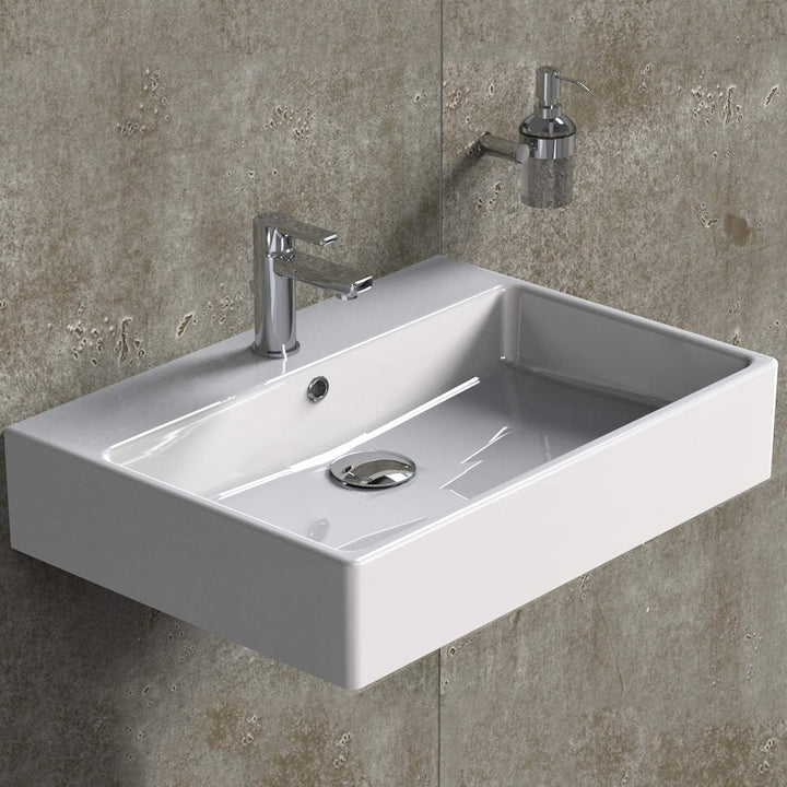 AQUA BAGNO Design Waschbecken aus hochwertiger Keramik, Hängewaschbecken im modernen Stil | 70 x 50