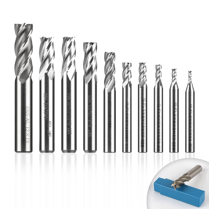 EFUTURETIME 10 Stück 4 Flöten HSS Schaftfräser φ2-12mm, CNC Fräser Set, Zylinderschaft Schaftfräser
