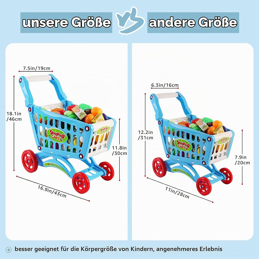 deAO Kinder Einkaufswagen Spielset Gefüllt mit 65 Kuststofflebensmitteln Spielzeug für Jungen und Mä