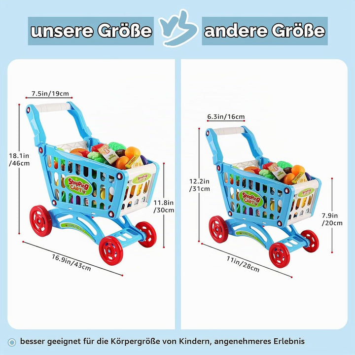 deAO Kinder Einkaufswagen Spielset Gefüllt mit 65 Kuststofflebensmitteln Spielzeug für Jungen und Mä