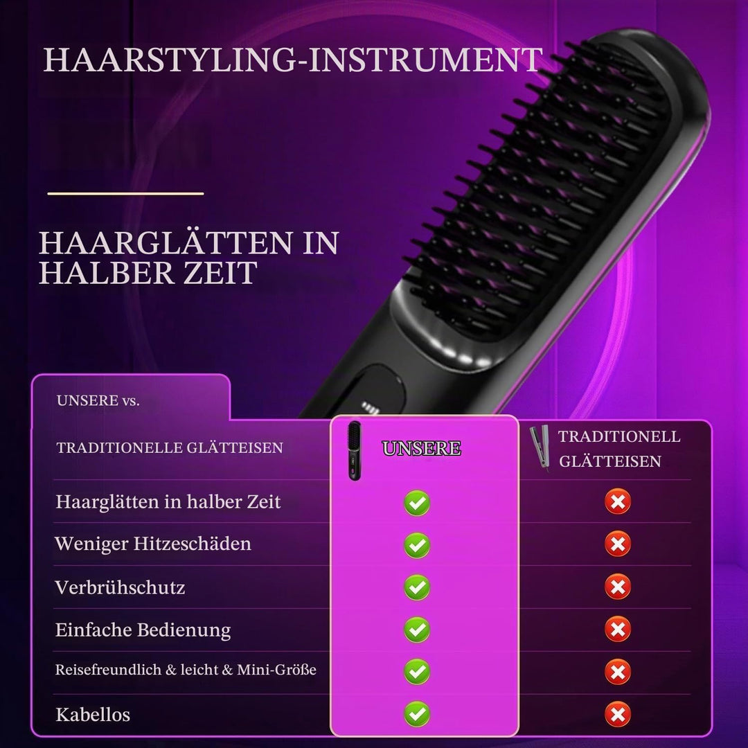 Haarglätter Bürste Kabellos, Tragbar &amp; Wiederaufladbar Glättbürste, Stylingbürsten für Langes Kurzes