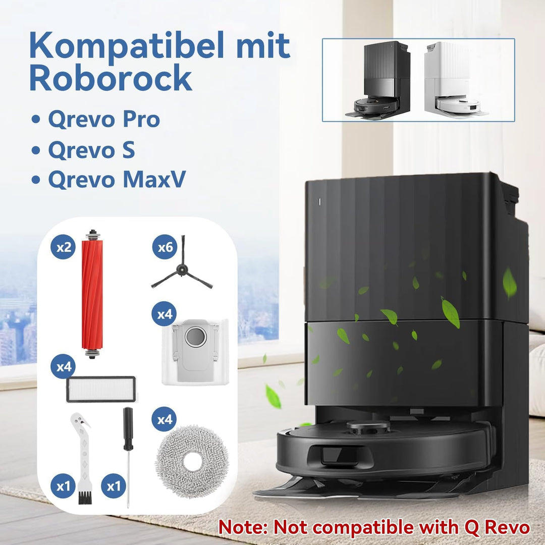 22 Stück Zubehör für Roborock Qrevo S/Qrevo MaxV/Qrevo Pro Saugroboter,2 Hauptbürsten, 4 Staubbeutel