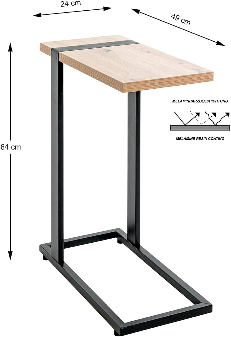 HAKU Möbel Beistelltisch, Metall, eiche, schwarz, B 24 x T 49 x H 64 cm