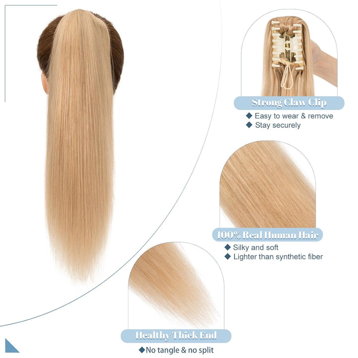 SEGO Ponytail Haarteil Echthaar Zopf Extension mit Klammer Clip in Pferdeschwanz Haarverlängerung 10