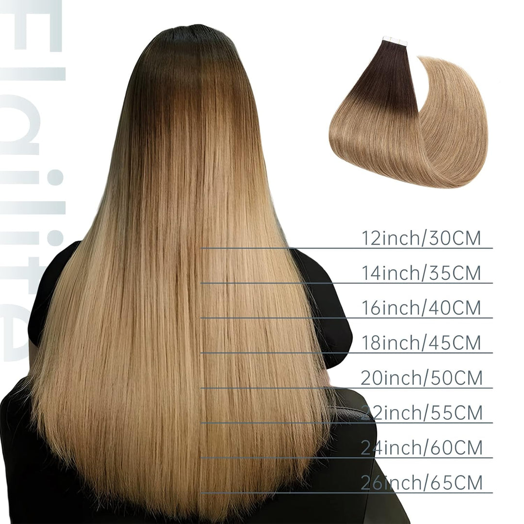 Elailite Tape in Extensions Echthaar 20 stück 40cm 50g Haarverlängerung Haarteil Echthaar #4T27 Mitt