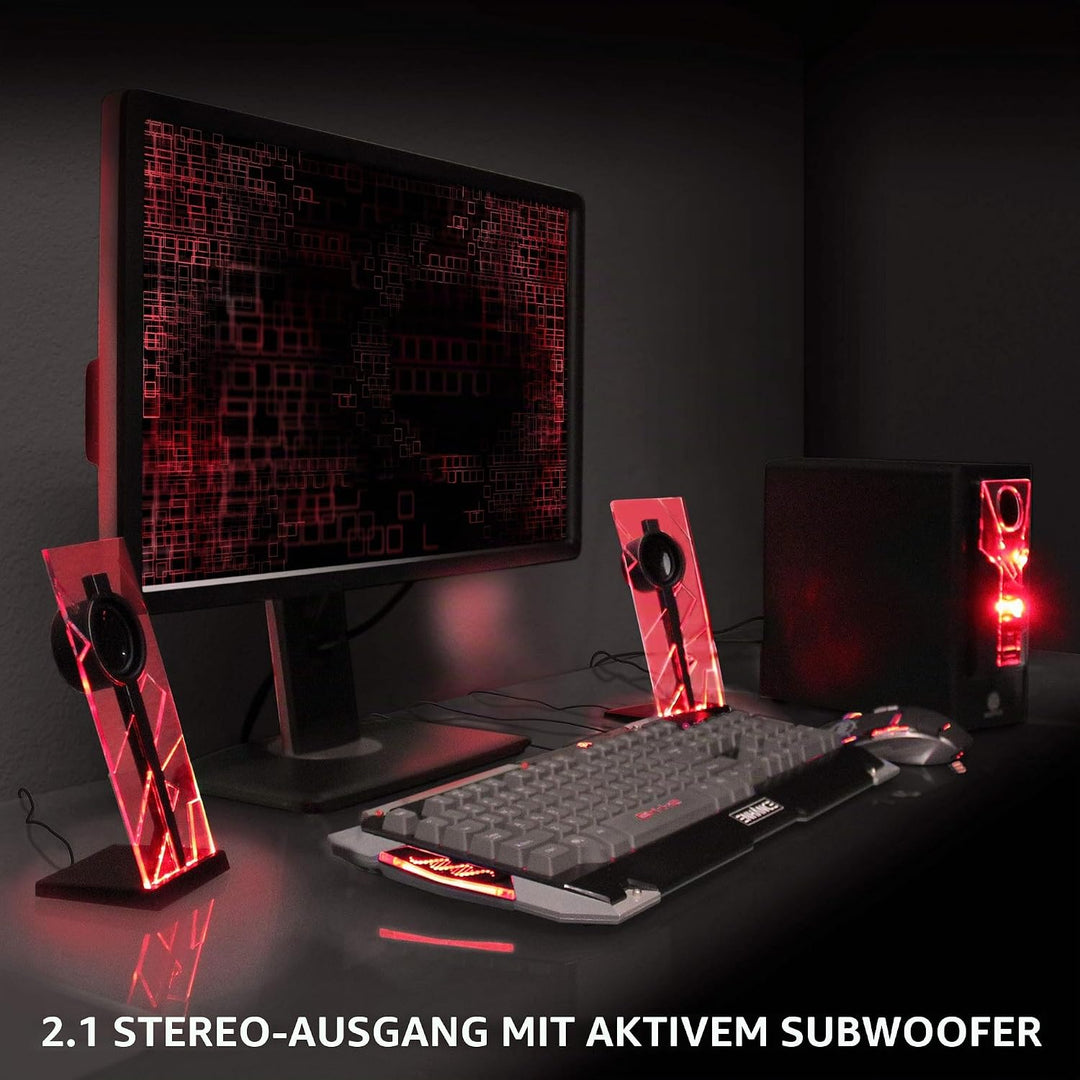 GOgroove 2.1 Soundsystem Computer Lautsprecher PC mit LED Effekt Desktop PC Lautsprecher 2.1 Anlage
