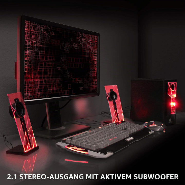 GOgroove 2.1 Soundsystem Computer Lautsprecher PC mit LED Effekt Desktop PC Lautsprecher 2.1 Anlage