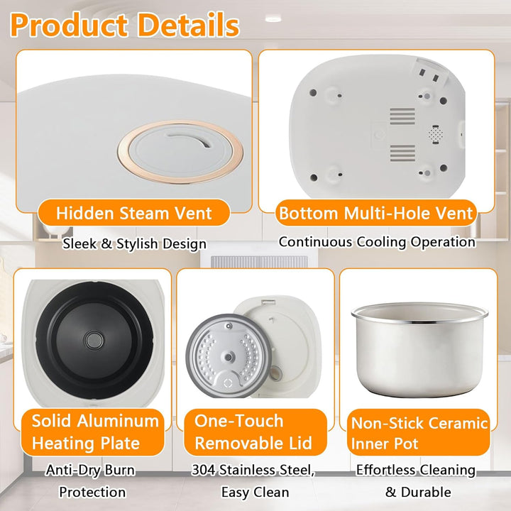 2L Low Sugar Reiskocher, Rice Cooker mit Low Carb Funktion, 500W Digitaler Multikocher mit 24-Stunde