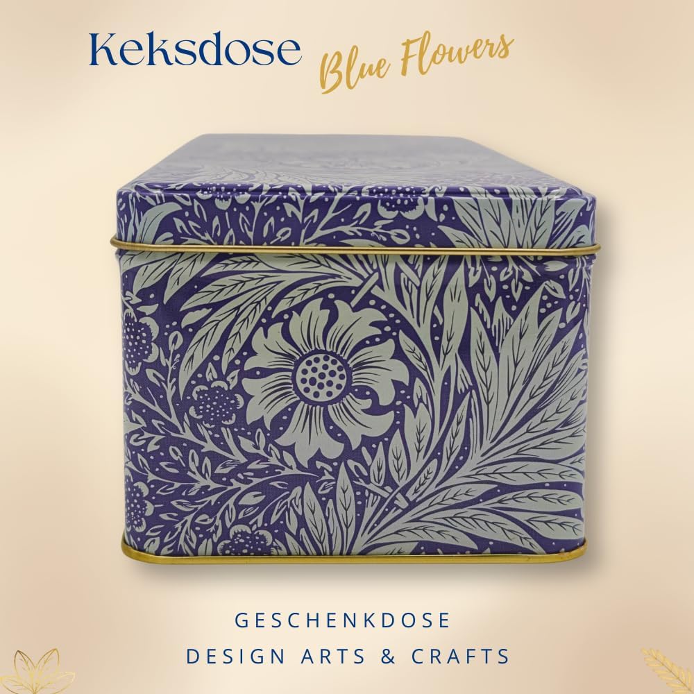 MediMuc Geschenkdose Design Arts & Crafts Liebevoll gestaltete rechteckige Vorratsdose Motiv Blue Fl