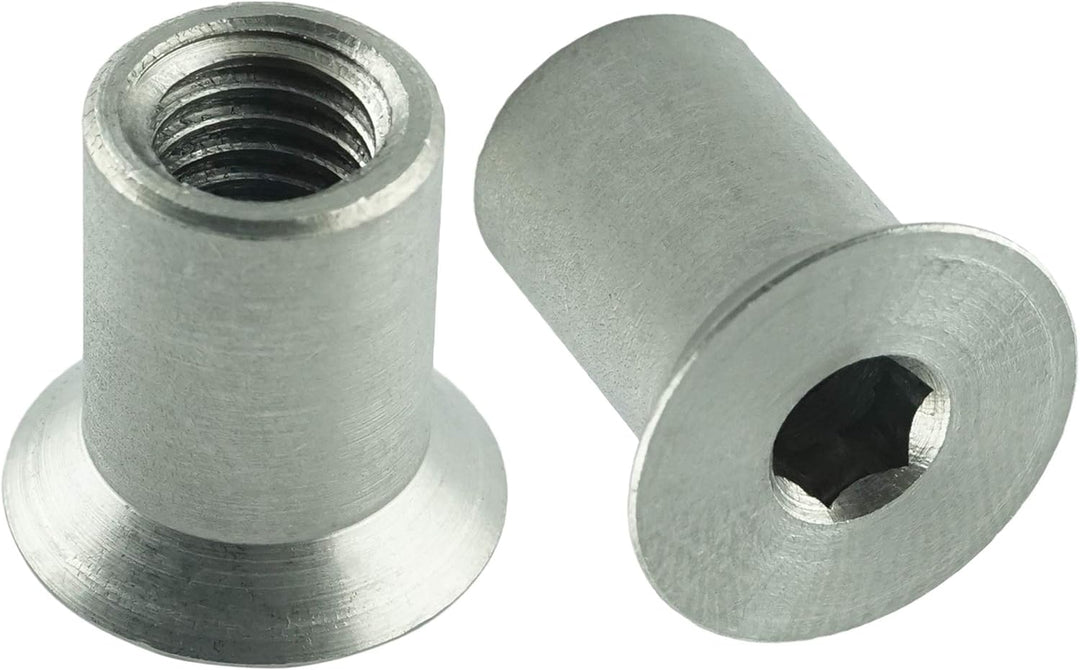 M8 x 16 mm Hülsenmuttern mit Senkkopf und Innensechskant (30 Stück) - Edelstahl A1 1.4305 - rostfrei