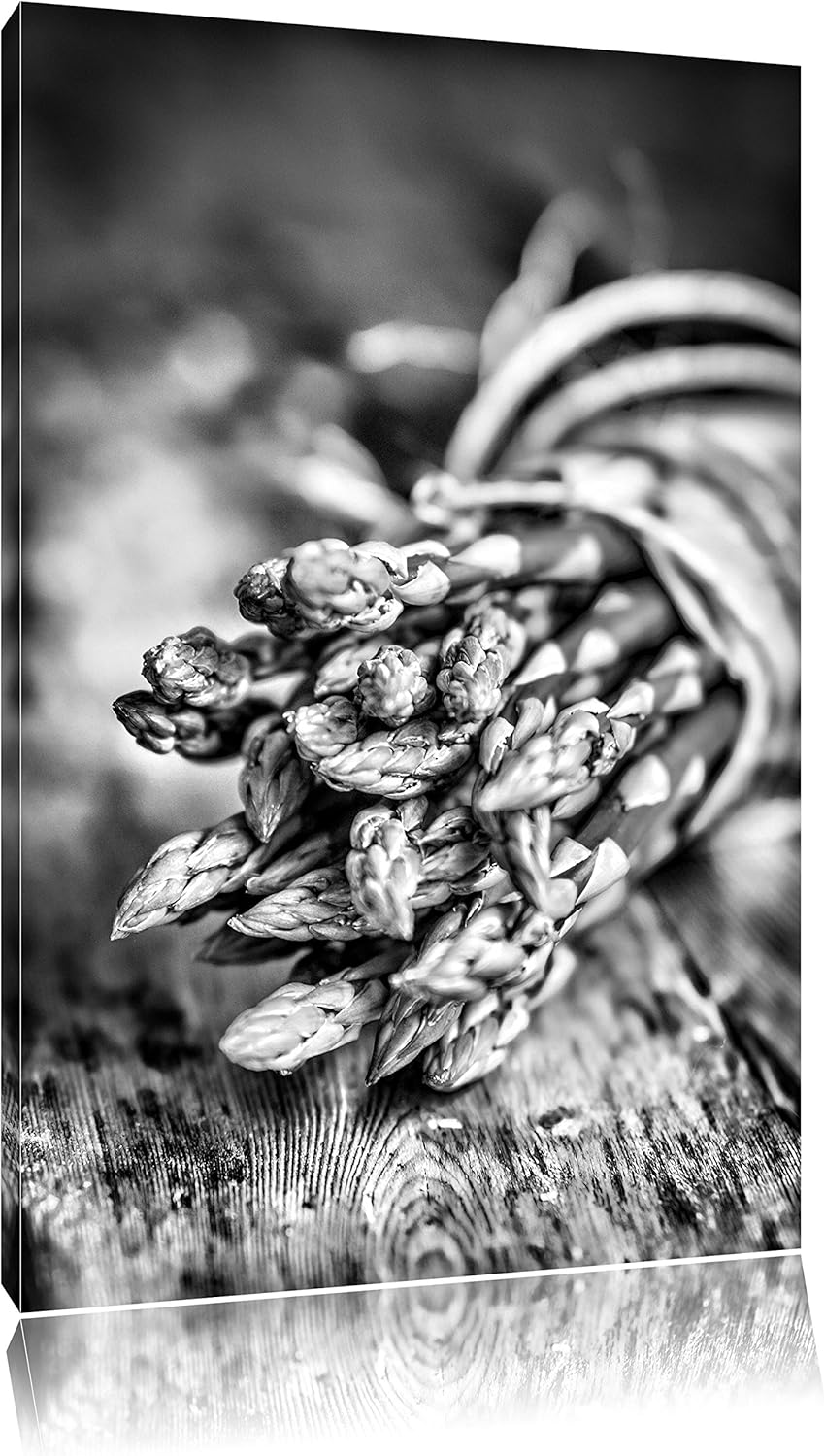 Pixxprint Monocrome, Frischer knackiger Spargel auf Holztisch, Format: 100x70 auf Leinwand, XXL ries