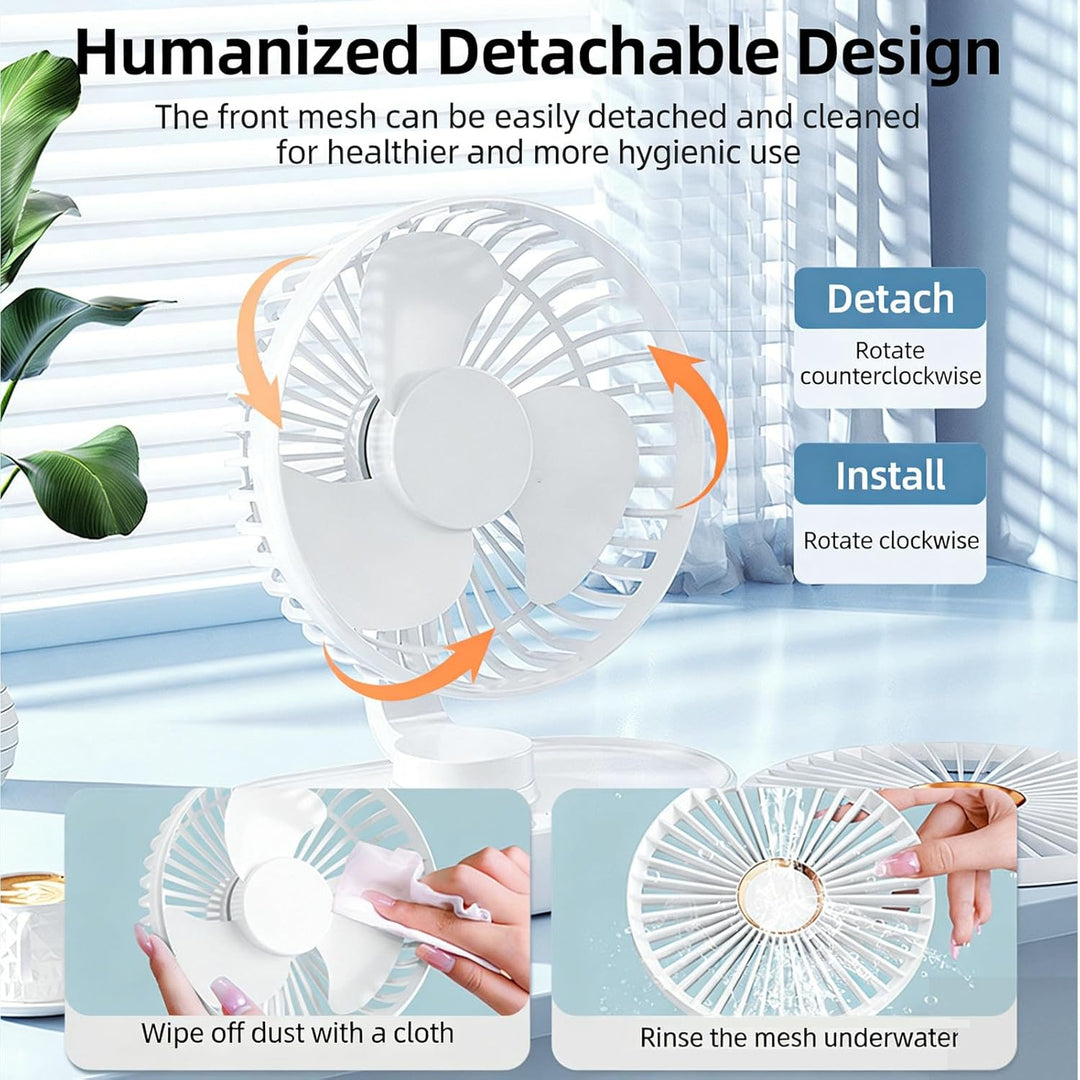 Mini Ventilator Oszillierend Ultra Leise,4000mAh Akku Mini Tischventilator,5 Geschwindigkeiten USB T