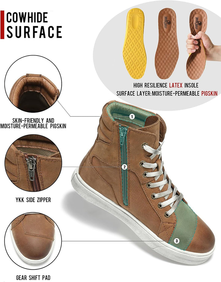 BORLENI Motorradschuhe Herren Leder Retro Motorradstiefel Männer lässige motorrad sneaker reissversc