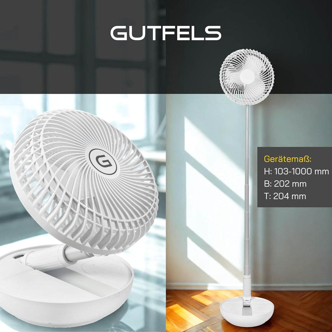 Gutfels Akku-Stand-, Tisch-Ventilator VENTI 3030 R | Lithium Ionen Akku 10.000 mAh | Touchbedienung