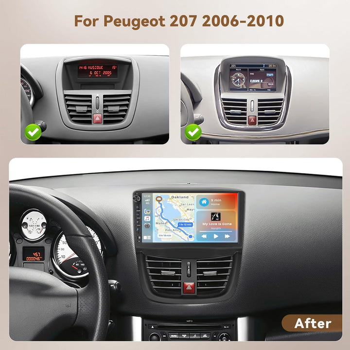 Hikity Android 15 4+64G Autoradio für Peugeot 207 2006-2010 mit 9 Zoll Incell Touchscreen, Autoradio