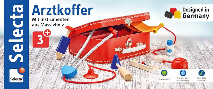 Selecta 62058 Arztkoffer, Stabile Geräte aus Holz, 25 x 18 cm, Arztkoffer