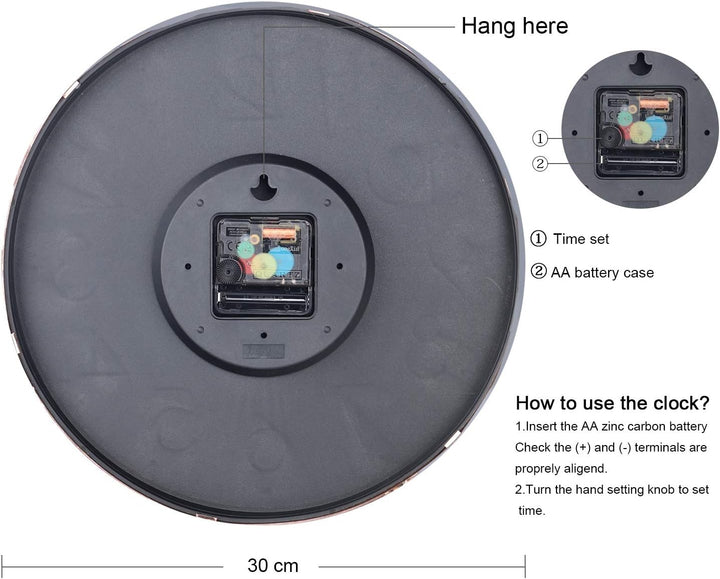 Lafocuse Schwarz Modern Wanduhr Lautlos 30cm, 3D Ziffern Rosegold Ohne Tickgeräusche, Quartz Wanduhr