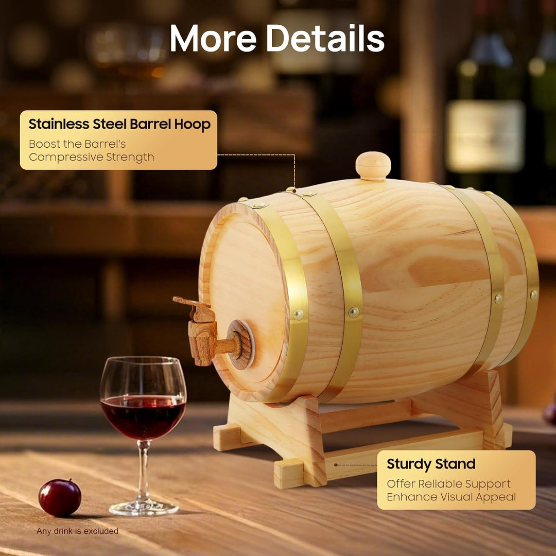 3L Weinfass Holzfass, Eichen-Fass mit Bock und Zapfhahn, Upgrade Kiefernweinfass für Whiskey, Wein,