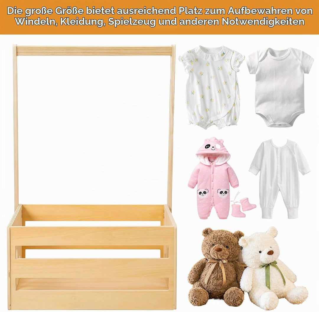 Holz Babyparty Kiste Kleiderschrank mit Griff, Kinder Kleiderbügel Praktische Baby -Aufbewahrungskis