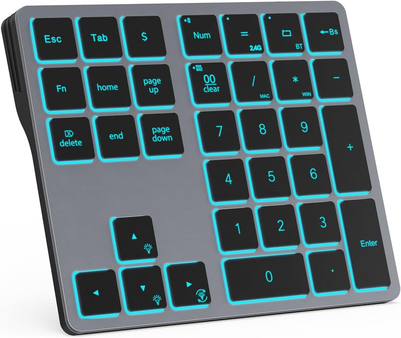 Doohoeek Bluetooth& 2.4G Nummernblock mit Hintergrundbeleuchtung für Laptops und Computer, Dual Mode