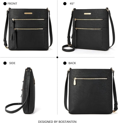 BOSTANTEN Damen Handy Umhängetasche Mittel, PU Leder Crossbody Schultertasche, Reissverschlusstasche