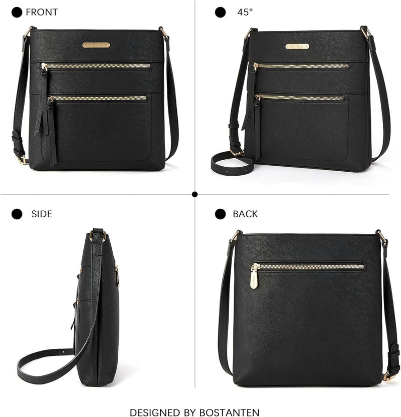 BOSTANTEN Damen Handy Umhängetasche Mittel, PU Leder Crossbody Schultertasche, Reissverschlusstasche