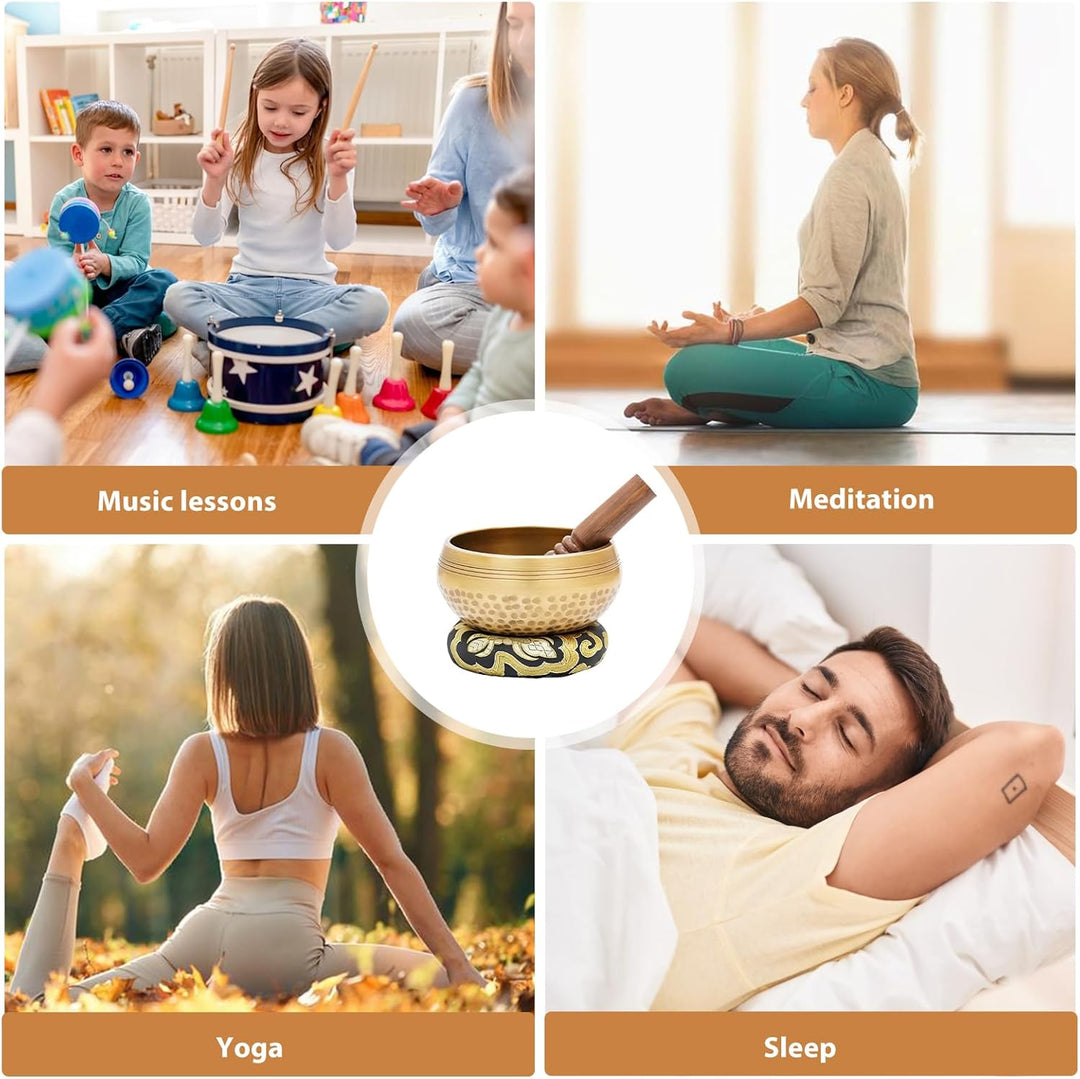 Tibetische Klangschalen Set, Handgehämmert in Nepal für Meditation, Singing Bowl mit Holz Klöppel Kl