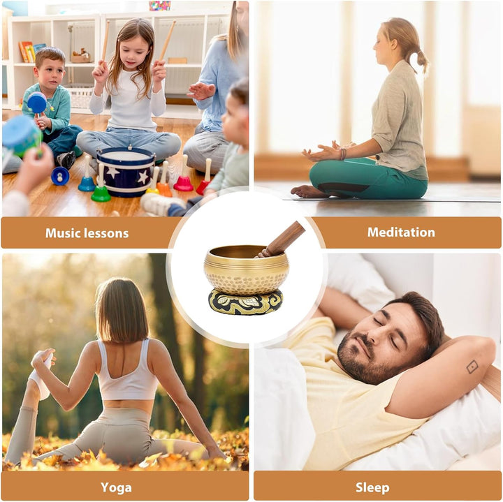 Tibetische Klangschalen Set, Handgehämmert in Nepal für Meditation, Singing Bowl mit Holz Klöppel Kl
