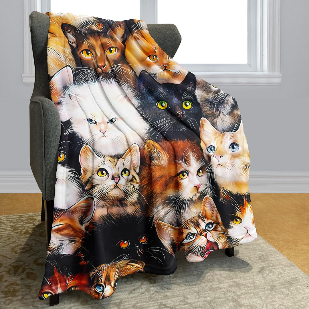 YISUMEI Decke 125x150 cm Kuscheldecken Sanft Flanell Weich Fleecedecke Nettes Katzen Zucht Collagen