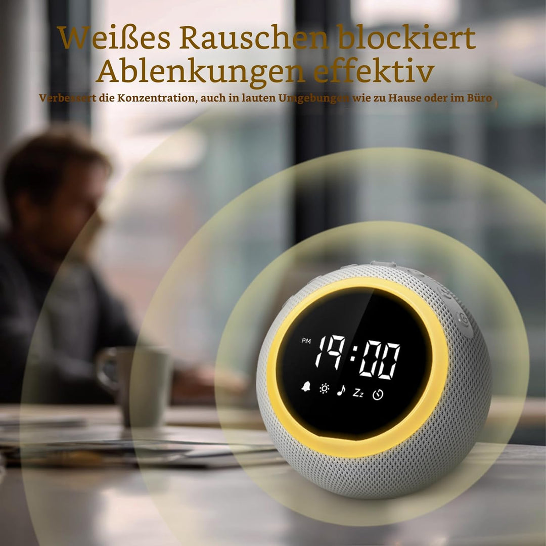 Mewaii White Noise Machine Baby mit Nachtlicht & Wecker, 3-in-1 Nachtlicht Kinder, 2700K Licht & san