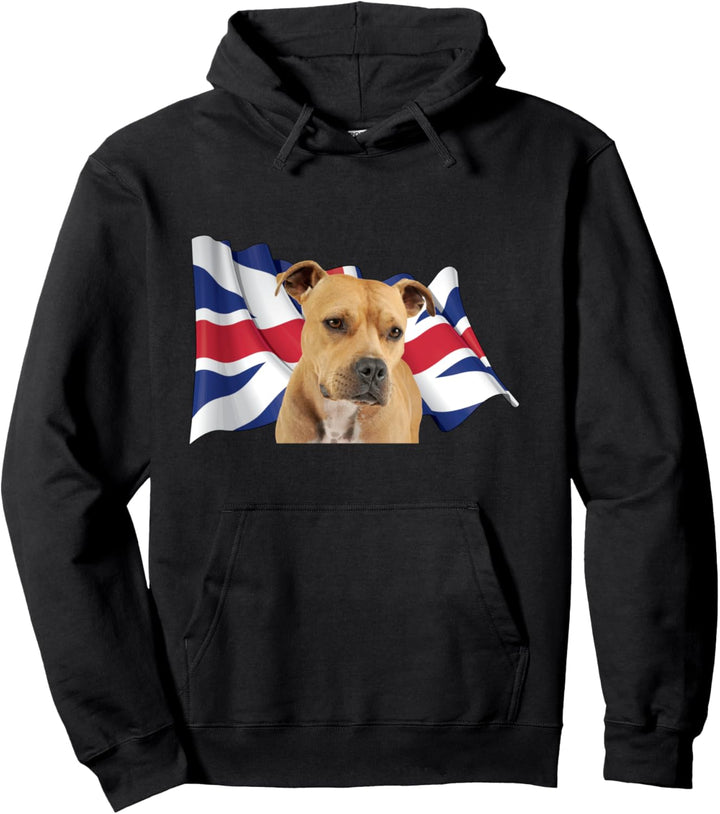 Union Jack Flag Dog Pitbull 2 Pullover Hoodie