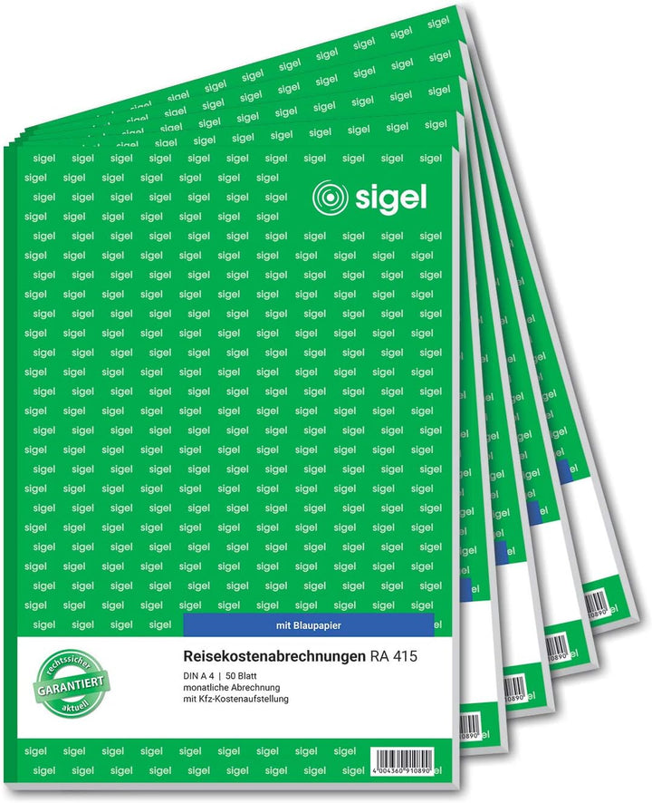 SIGEL RA415/5 Reisekostenabrechnung monatlich, A4, 50 Blatt, 5er Pack 5 Stück, 5 Stück