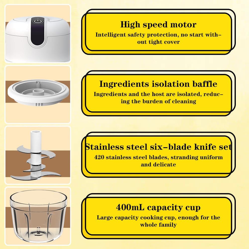 Mini Zwiebel Zerkleinerer Elektrisch,Elektrischer Küchenzerkleinerer 350ml, USB-Aufladung, Kabellose