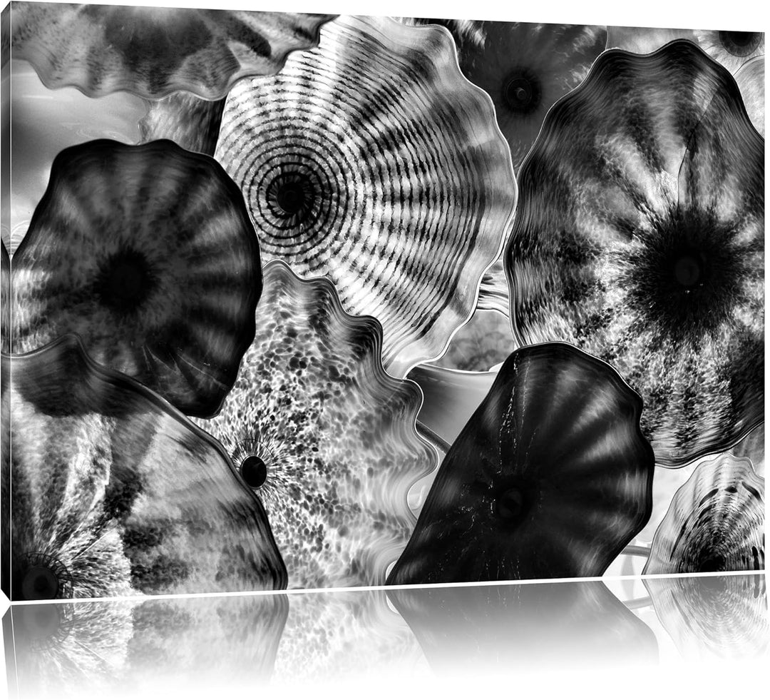 Monocrome, bunte Quallen, Format: 100x70 auf Leinwand, XXL riesige Bilder fertig gerahmt mit Keilrah