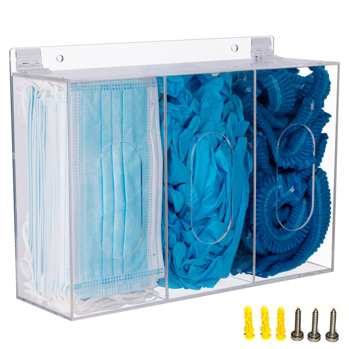 KOEMEHR Acryl Einweg Gesichtsmasken und handschuhspender 3fach acryl mit deckel aufbewahrungsbox, gr
