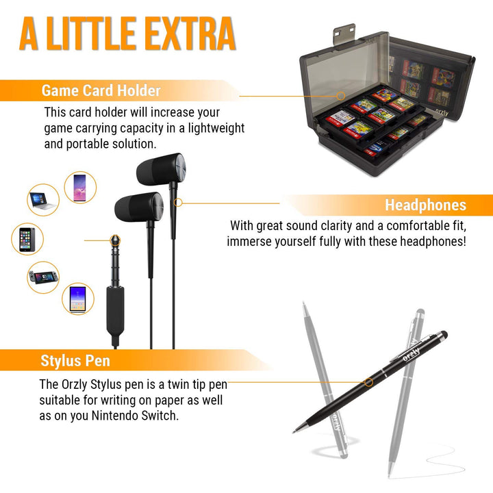 Switch Accessories Bundle - Orzly Geek Pack for Nintendo Switch: Case & Screen Protector, Joycon Gri
