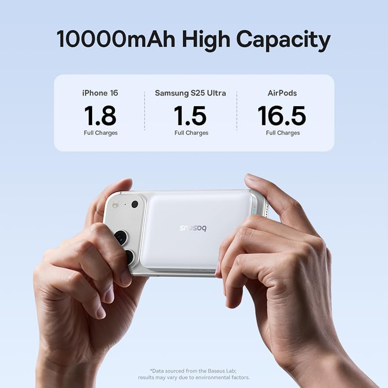 Baseus Enerfill MagSafe Powerbank 10000mAh 30W USB C Magnetische Power Bank, Kabellose Externe Handy