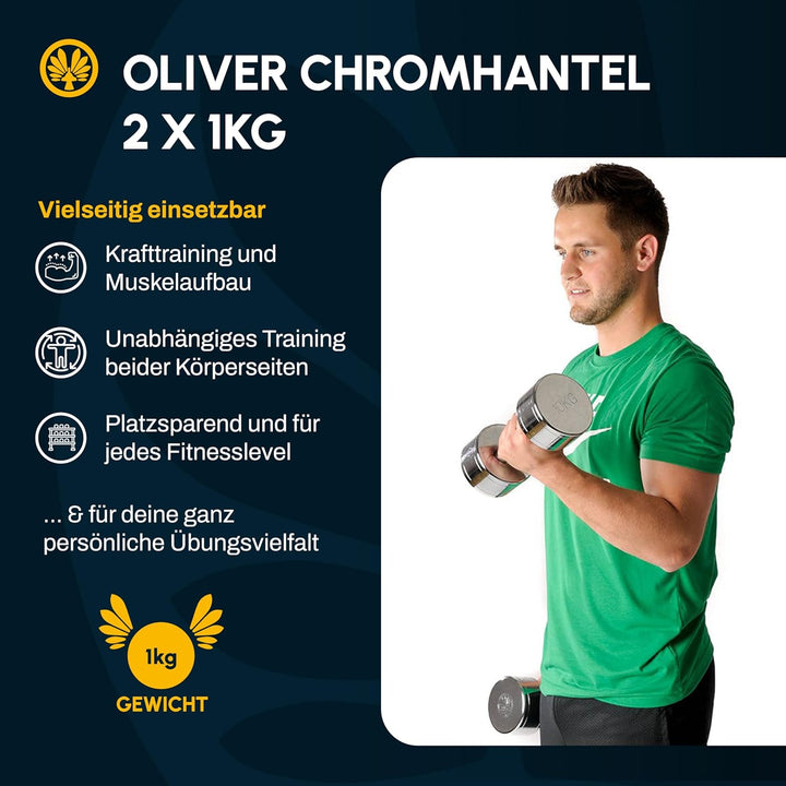 Oliver – Chrom Kurzhanteln Set 2x 10kg – Hantelset für Männer & Frauen – verschiedene Gewichte von 1