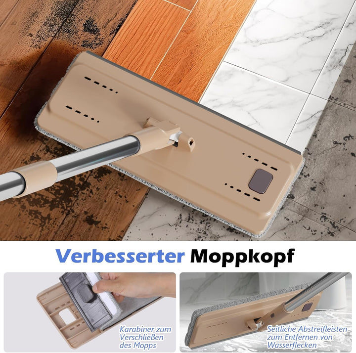 Masthome Wischmopp Set mit Eimer,2 In 1 Putzeimer mit Wischer Wischmopp mit Auswringfunktion, 6 Wisc