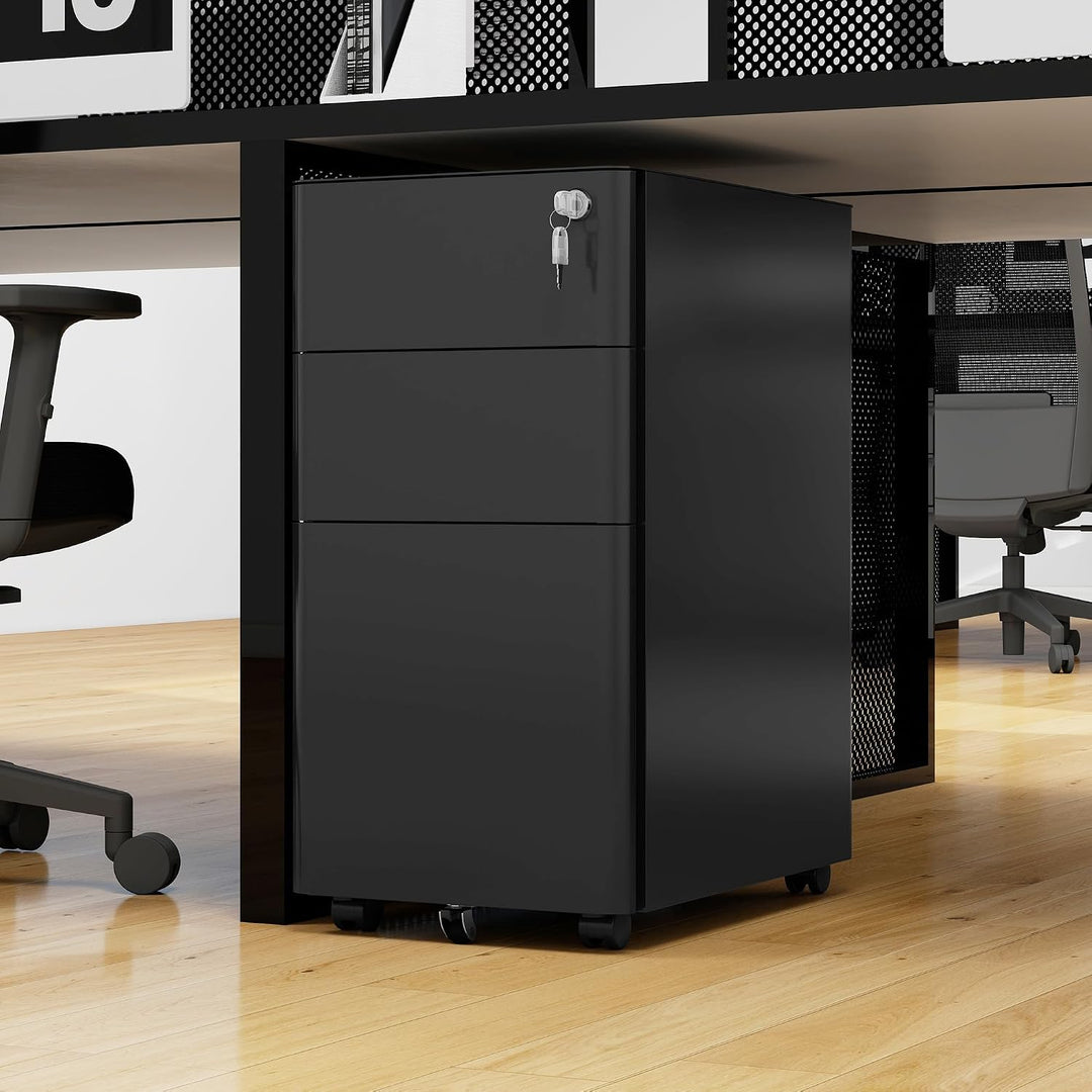 DWVO 3 verschliessbare Schubladen Metall Aktenschrank, Mobile Aktenschrank für Home Office, Unter Sc