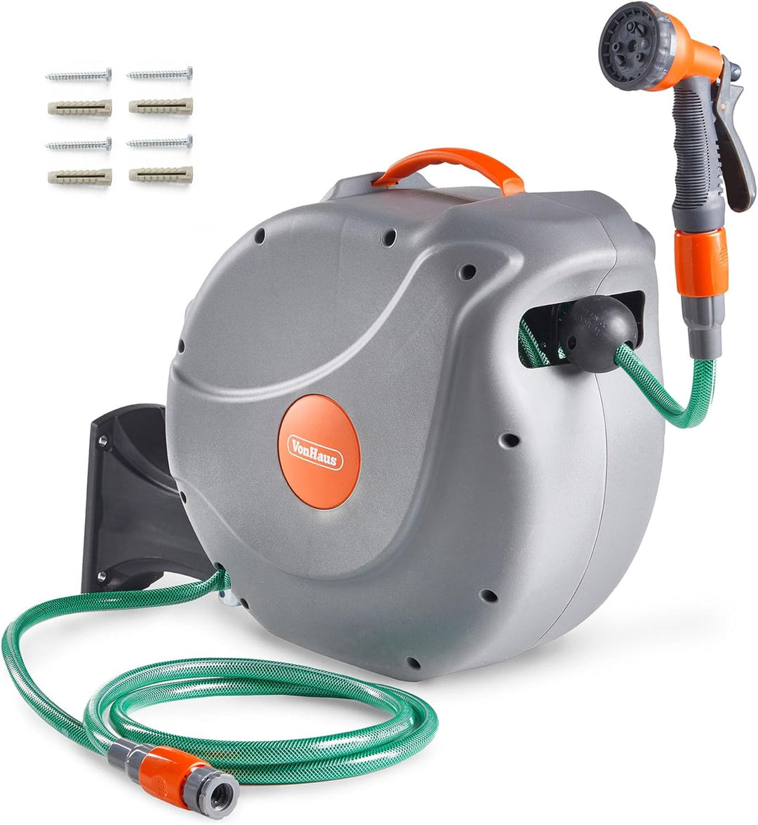 VonHaus 30m Gartenschlauch Schlauchtrommel/Schlauchaufroller/Schlauchbox, 3/4 zoll oder 1/2 zoll hah