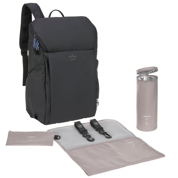 LÄSSIG Baby Wickelrucksack mit Wickelunterlage, Kinderwagenbefestigung und Flaschenhalter/GRE Slende