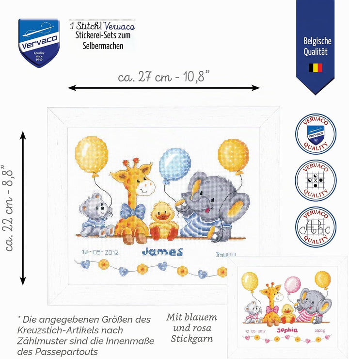Vervaco Zählmuster Geburt Fest Zählmusterpackung-Stickpackung im gezählten Kreuzstich, Baumwolle, Me