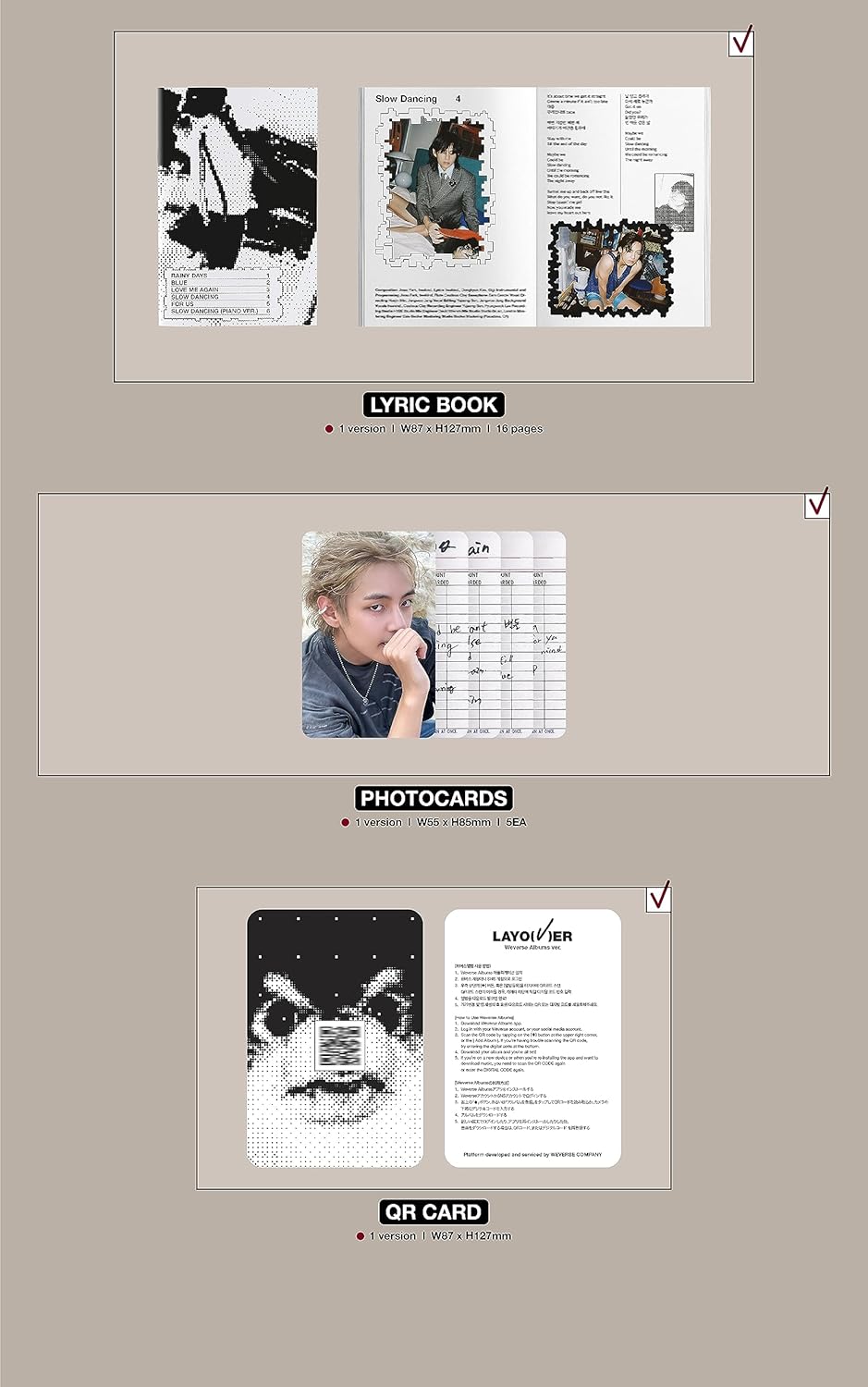 BTS V Layover 1st Solo Album Out box+Contents+Photobook+Lyric book+Photocard+etc+Tracking Sealed BAN