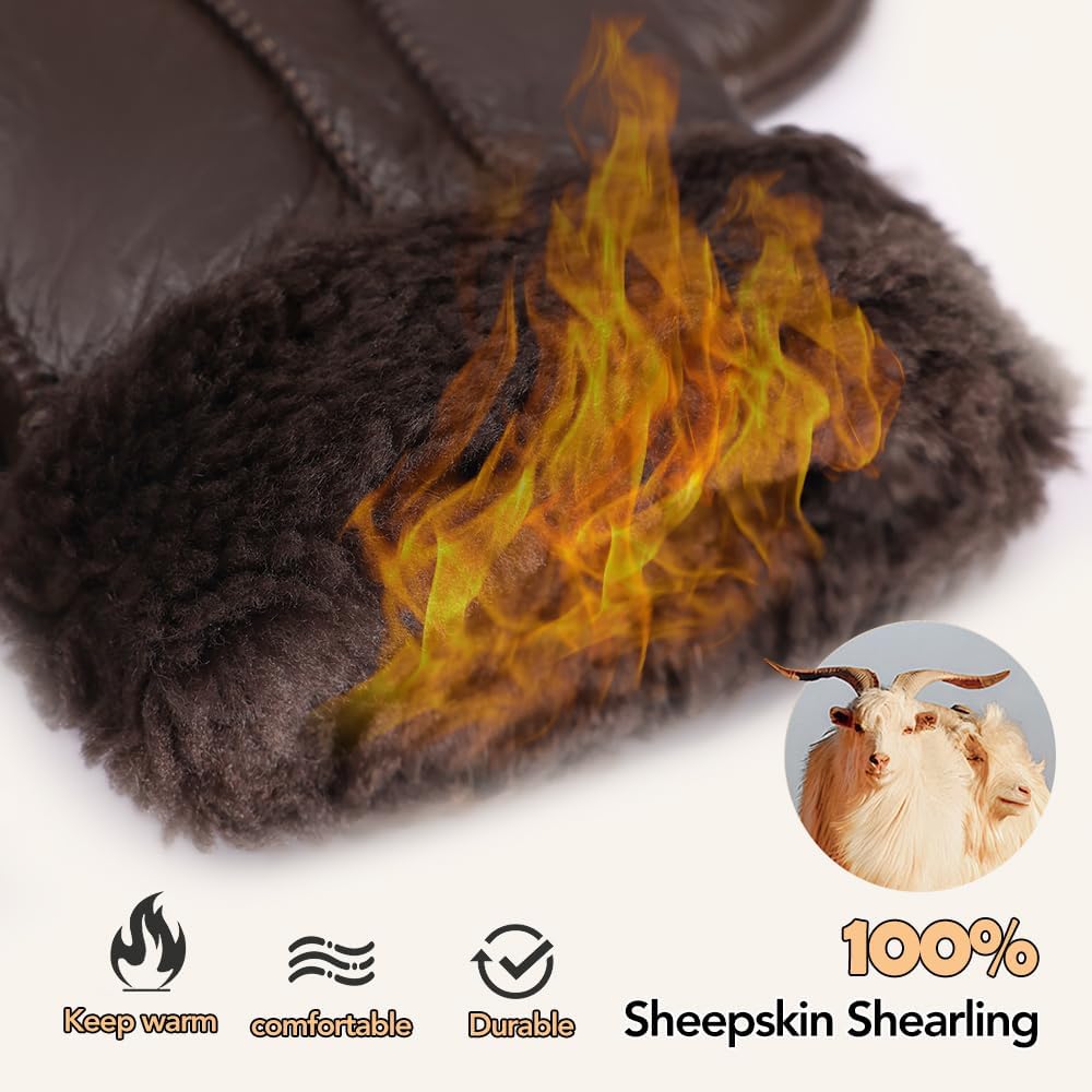 MGGMOKAY Damen Fäustlinge für Winter Damen Lammfell Shearling Fäustlinge Winter Lederhandschuh S Bra