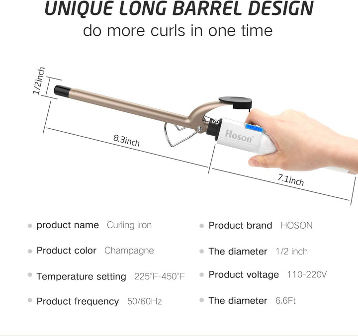 Hoson 13mm Lockenstab Pro Curl, Keramik Turmalin Beschichtung Lockenstab, LCD Display 9 Hitzeeinstel