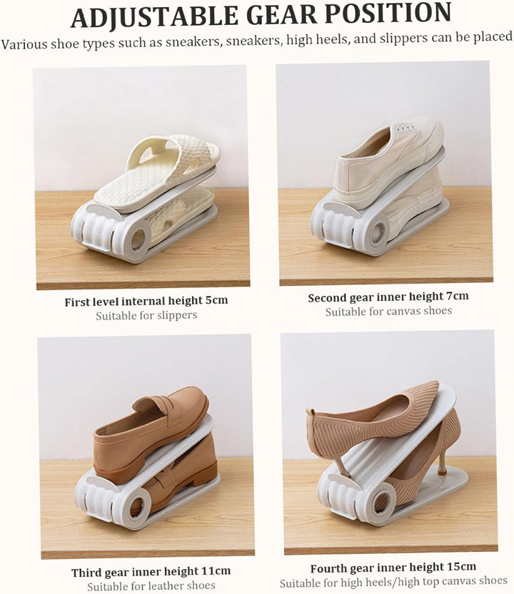 Schuhschlitz-Organizer, 4 Stück, verstellbarer Schuhstapler, 4 Ebenen, PP, platzsparend, zweilagige