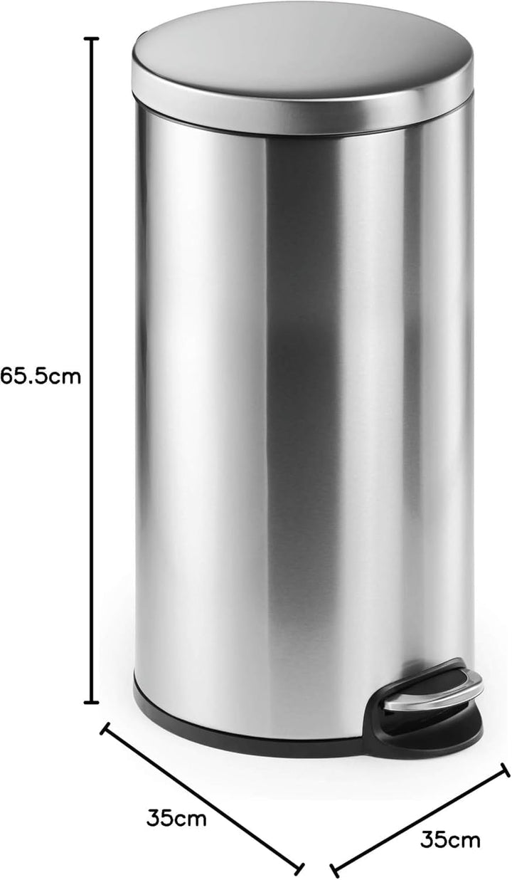Durable Treteimer Edelstahl rund 30, mit Absenkautomatik und herausnehmbaren Inneneimer 30 L, 1 Stüc