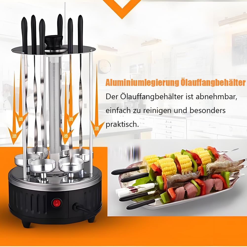 TABODD Vertikaler Elektrogrill Schaschlikgrill mit 6 Schaschlikspiesse, 1000W Dönergrill für Zuhause